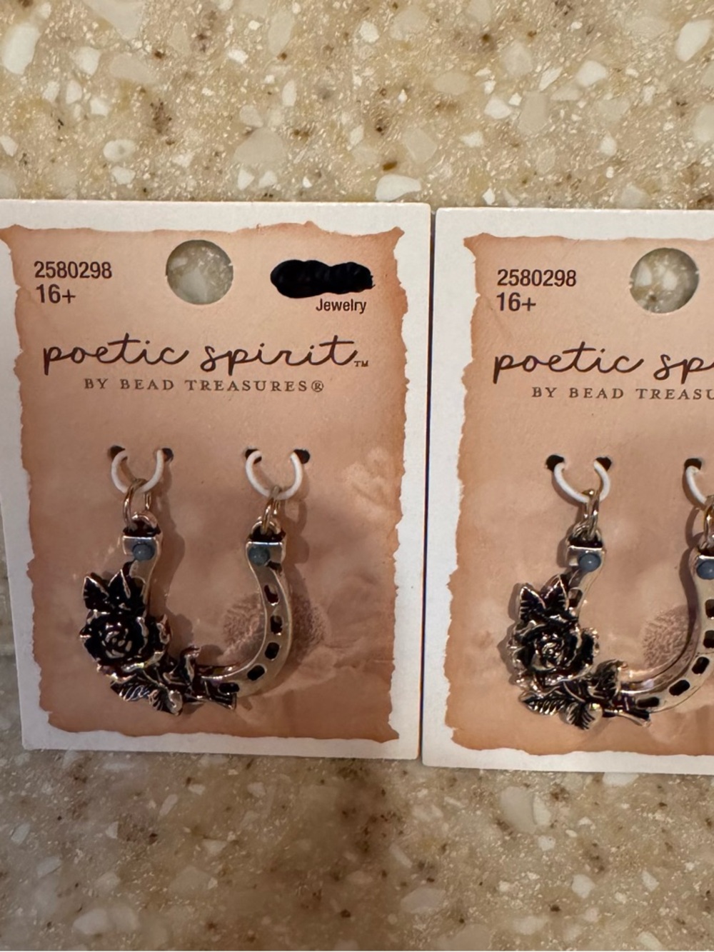 Set of Two Poetic Spirit Horseshoe & Rose Charms in Silver Tone